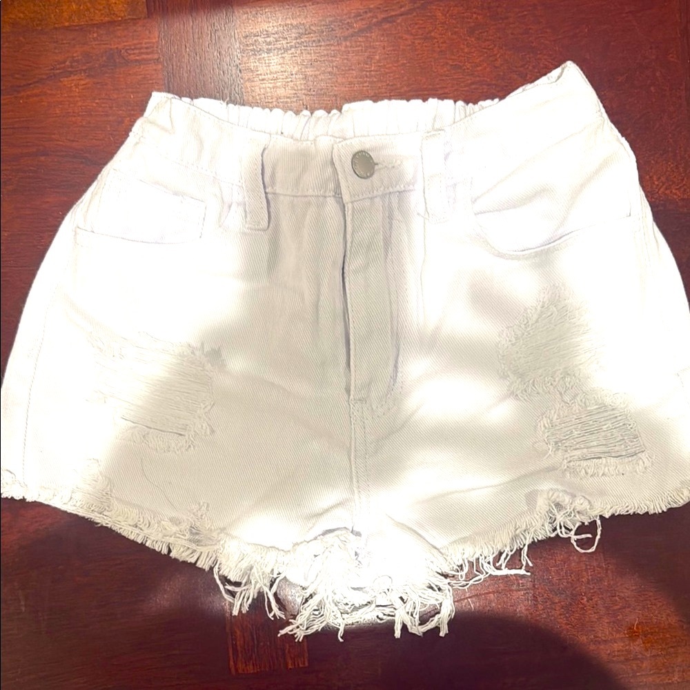 White Distressed Denim Shorts